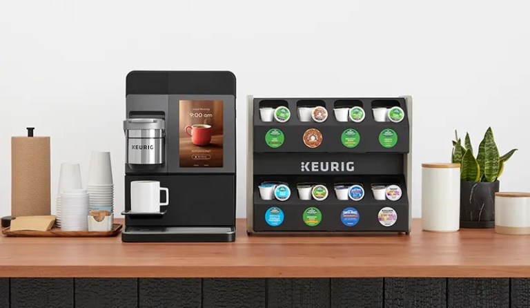 Keurig cafe system on counter with k-cups